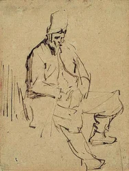 Seated Man with a Tall Cap
